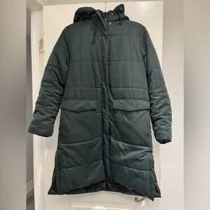A New Day | Dark Green Hooded Puffer Coat | Size Medium